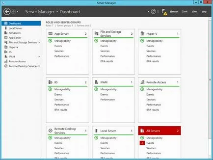 Server Manager Console în Windows Server 2012, ferestre pentru administratorii de sistem