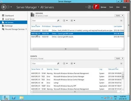 Server Manager Console în Windows Server 2012, ferestre pentru administratorii de sistem
