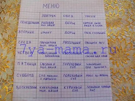 Instrucțiuni pas cu pas cu privire la modul de a crea un meniu pentru săptămâna pentru întreaga familie, familia și mama