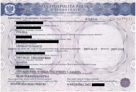 Invitație în Polonia pentru modul de a obține viza, specii și probe (Polonia) Invitație de Polonia pentru viză cum să obțineți puncte de vedere și mostre
