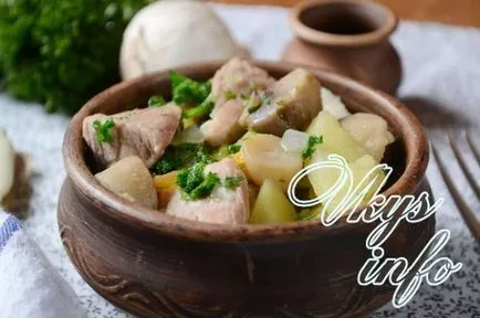 cartofi la cuptor cu ciuperci și carne - o reteta delicioasa cu o fotografie