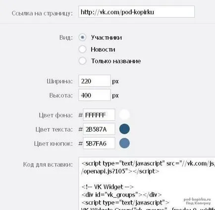 Set VKontakte widget, ghid pas cu pas pe internet, cu exemple pentru incepatori