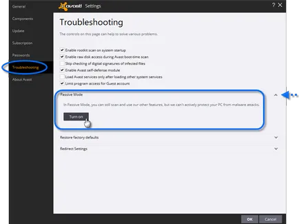 Avast faq, Tuning si suport tehnic, antivirus avast utiliza modul pasiv (pasiv) Avast faq, Tuning si suport tehnic, antivirus avast folosi modul pasiv