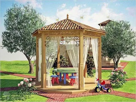 Cum de a construi o pergola cu propriile lor mâini - un foișor pentru gradina fotografii, desene, diagrame (cabane) Cum de a construi o pergola cu propriile lor mâini - un foișor pentru gradina fotografii, desene, diagrame