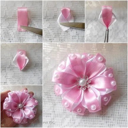 Cum sa faci o floare de panglica de satin (panglici de satin cu mâinile lor) Cum sa faci o floare din panglica de satin