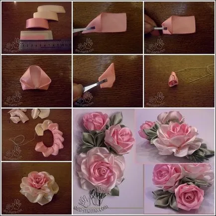 Cum de a face flori de panglici de satin, cu mâinile lor fotografie (satin) Cum de a face flori de panglici de satin cu mâinile lor fotografie