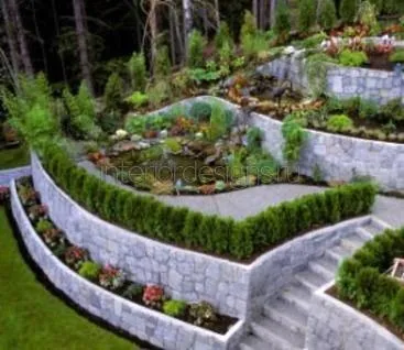 Exemple de proiectare peisaj - amenajare terase pe panta (rocarii peisajului) Exemple de design peisagistic - amenajare terase pe panta