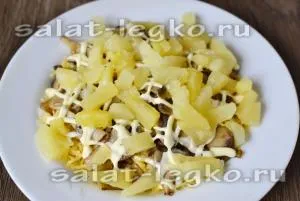 Salata cu ciuperci si carne de pui si reteta de ananas cu fotografie delicios