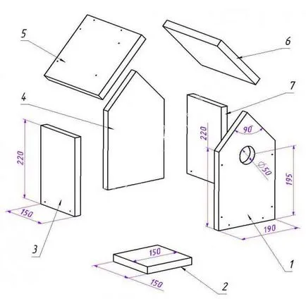Birdhouse cu mâinile lor desene, materiale, instalații și decorațiuni