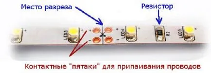 benzi cu LED-uri de pe instrucțiunea de conectare a circuitului bateriei