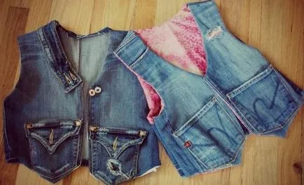 Vest de blugi vechi cu mâinile la fotografia lui, care se poate face cu blugi vechi, ornamente