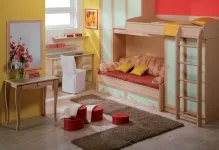 Colțul copiilor într-un apartament studio ca să pună un pat de fotografie, construcții, zonarea pentru