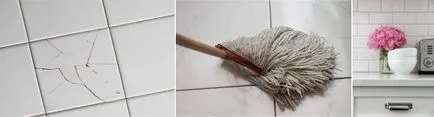 Design țiglă în bucătărie purtând un șorț și pe podea (foto)