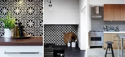 Design țiglă în bucătărie purtând un șorț și pe podea (foto)