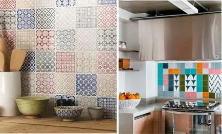 Design țiglă în bucătărie purtând un șorț și pe podea (foto)