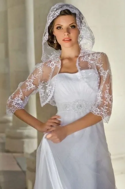 Esküvői Bolero (68 fotó) a ruha, csipke, kapucnis, hosszú ujjú, fur, az