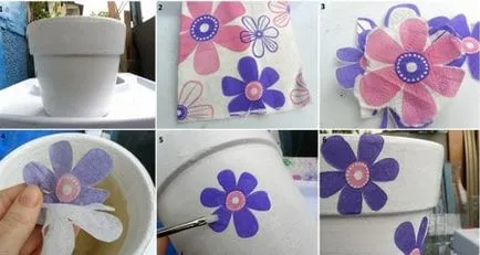 Decoupage virágcserepek szalvéták anyagok és végrehajtása fotó (decoupage) Decoupage virágcserepek szalvéták anyagok és végrehajtása fotó