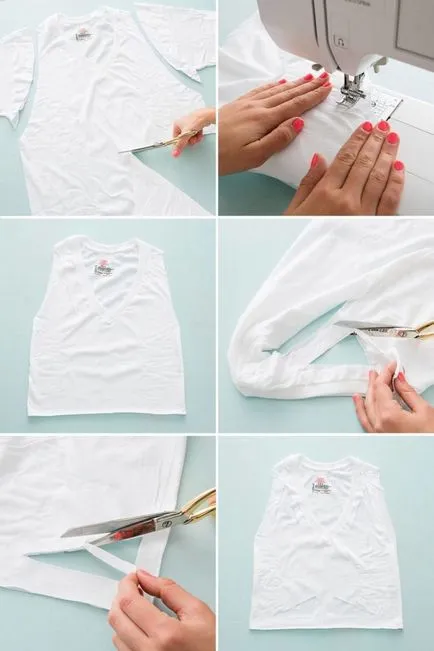 Hogyan átalakítani egy T-shirt - 10 ötletek lépésről lépésre képek (póló) Hogyan átalakítani egy T-shirt - 10 ötletek lépésről lépésre fotók