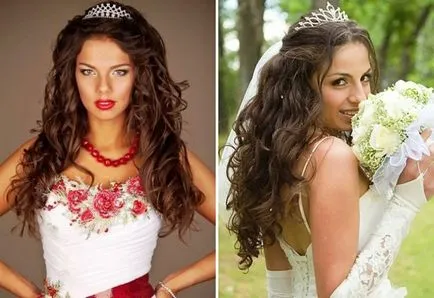 Divatos menyasszonyi frizura a tiara - a fátylat, a frufru nélkül, a fürtök