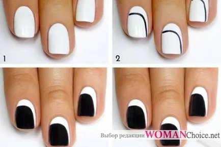Fekete-fehér manikűr - 84 fotó körmök (köröm) Fekete-fehér manikűr - köröm 84 fénykép