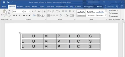 Hogyan lehet behelyezni egy táblázatot a Word-ben a bemutató