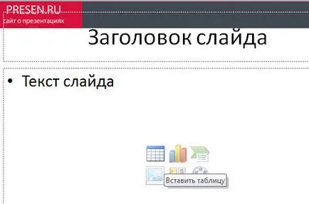 Hogyan lehet behelyezni egy asztalon egy PowerPoint prezentáció