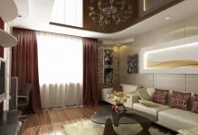 Stretch mennyezet a nappaliban kép kialakítása hálószoba, kétszintes, 18 m²-es, a fényes (tervezés) Stretch mennyezet a nappaliban kép kialakítása hálószoba, kétszintes, 18 m²-es, fényes