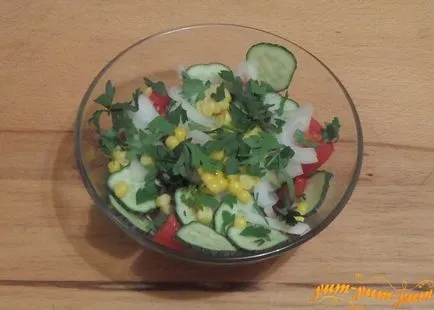 Recept saláta paradicsom, uborka és a kukorica (recept) Recept saláta paradicsom, uborka és a kukorica