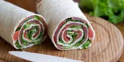 Roll a lavash - tölteléket receptek és lépésről lépésre a snack élelmiszer a serpenyőben vagy a (főzés) Tekercset lavash - töltelék receptet, és lépésről lépésre a snack ételek a serpenyőben, vagy a