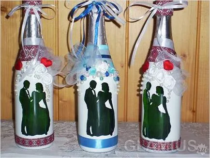 Esküvői pezsgősüveg meg a kezét -, hogyan kell díszíteni egy esküvői pezsgős üveg