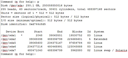 fdisk segédprogram UNIX