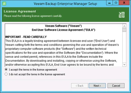 Telepítési és konfigurációs veeam biztonsági Enterprise Manager - Alapváltozattal VMware vSphere