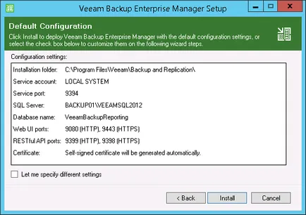Telepítési és konfigurációs veeam biztonsági Enterprise Manager - Alapváltozattal VMware vSphere