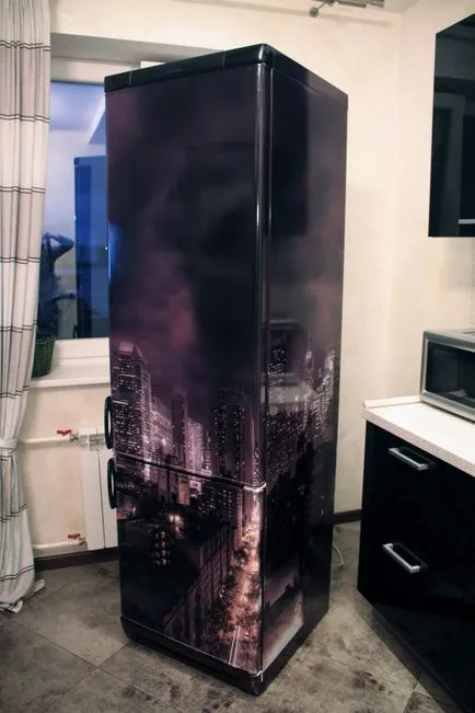 Decoupage szalvéták hűtőszekrény, levegő ecset, film