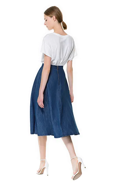 Denim kiszélesedő szoknya - egy praktikus dolog, minden nap