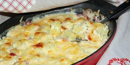 Burgonya francia kemencében - receptek hús, sajt vagy gomba fotó (sütő) Burgonya francia kemencében - főzés receptek hús, sajt vagy gomba fotók