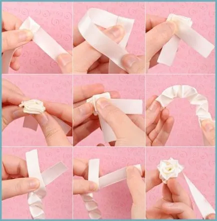 Műkertészeti kezüket szatén szalagok és organza mesterkurzus, lépésről lépésre képek és utasítások