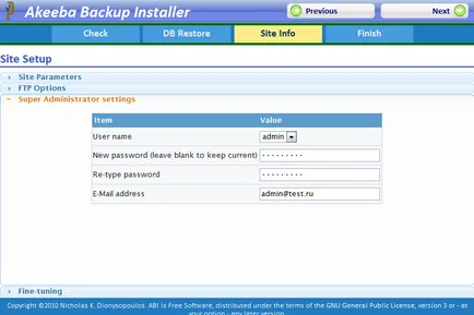 Akeeba hát, hát joomla, transzfer helyszínen