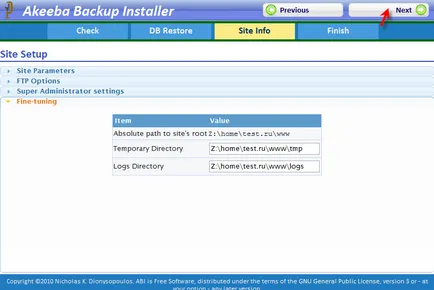 Akeeba hát, hát joomla, transzfer helyszínen