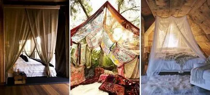 A baldachin az ágy fölé kezével fotó, videó, utasítások