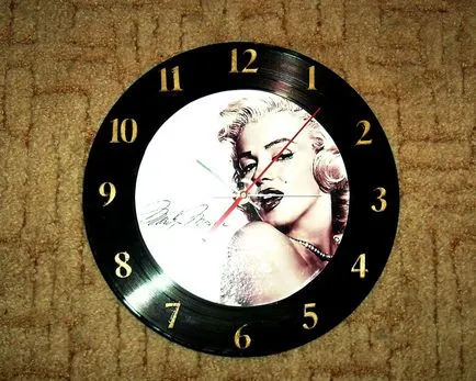 Óra bakelitlemezek saját kezűleg és absztrakt stílusban decoupage (mikron)