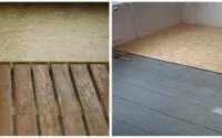 A fa padló a garázsban kezével a táblák (garázs) A fa padló a garázsban kezével a táblák