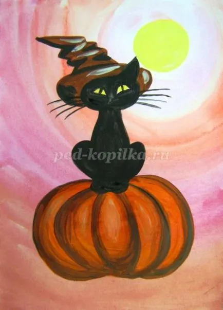 Hogyan kell felhívni a posztert a Halloween a kezüket az iskolában fokozatosan fényképpel (papír függőlegesen) Hogyan kell felhívni a posztert a Halloween a kezüket az iskolai szakaszban fotókkal