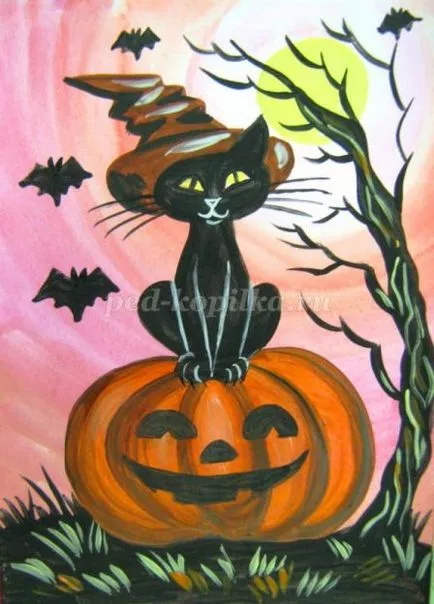 Hogyan kell felhívni a posztert a Halloween a kezüket az iskolában fokozatosan fényképpel (halloween) Hogyan kell felhívni a posztert a Halloween a kezüket az iskolai szakaszban fotókkal