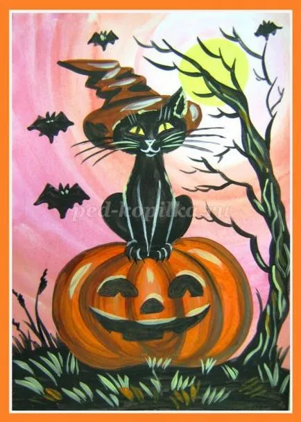Hogyan kell felhívni a posztert a Halloween a kezüket egy iskolai szakaszban egy fotó (poszter) Hogyan kell felhívni a posztert a Halloween a kezüket az iskolai szakaszban fotókkal