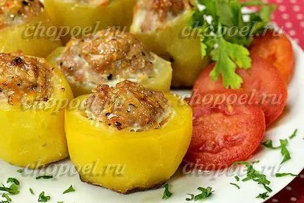 Töltött burgonya hús a sütőben - a recept egy fotó