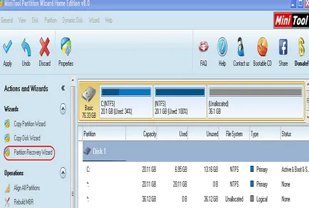 És kisméretű Partition Wizard Home Edition helyreállítási szakasz