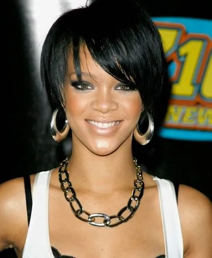 Divatos frizura Rihanna rövid és közepes haj (fotó), Fel