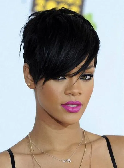 Divatos frizura Rihanna rövid és közepes haj (fotó), Fel