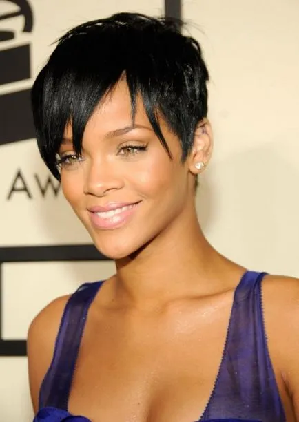 Divatos frizura Rihanna rövid és közepes haj (fotó), Fel